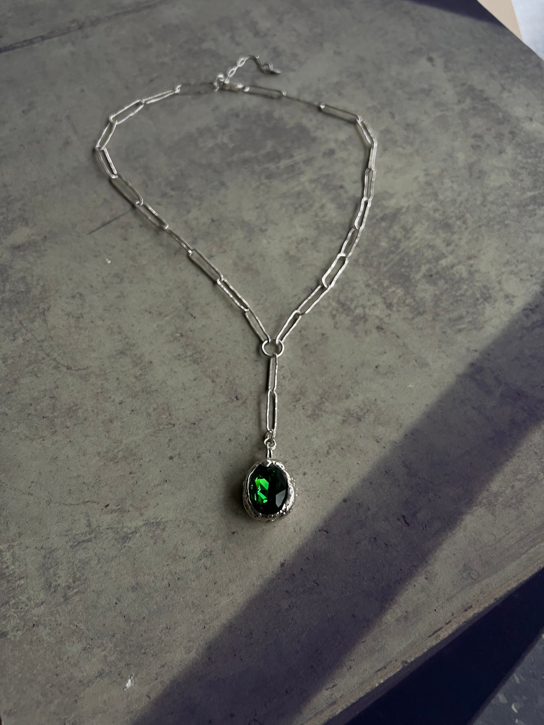 Silver Necklace with Green Swarovski Crystal