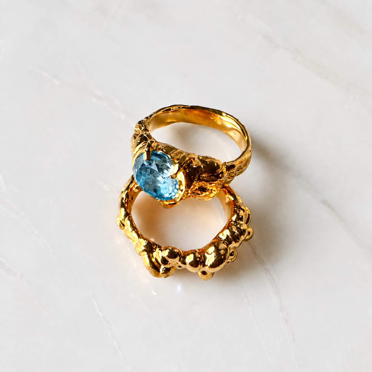 Blue topaz sculptural ring set